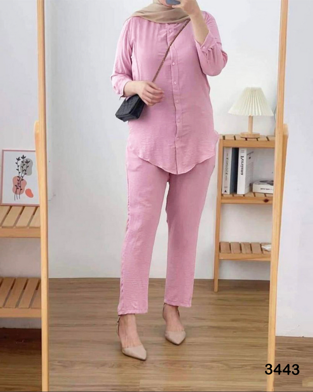 Turkish Sleeves Top Linen Set - Baby Pink