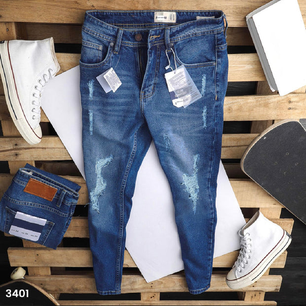 Mid Blue Distressed Jeans - 3401