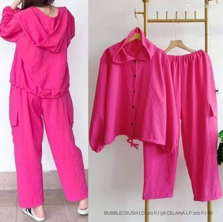 Linen Hoodie Set - Electric Pink