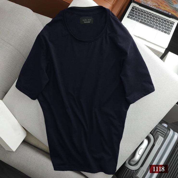 Zara Man Plain Dark Blue T-Shirt - 1118