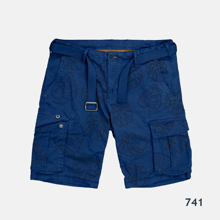 Leaf Print Blue Cargo Shorts -0741