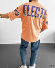 Oversize Selected Print T-Shirt  - Orange 2096
