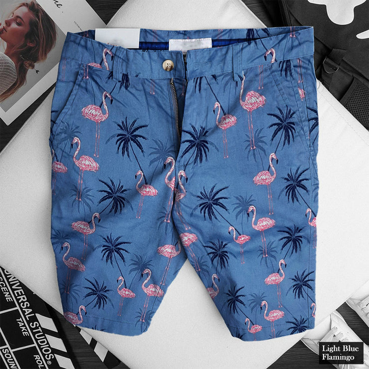 Chino Shorts - Light Blue Flamingo